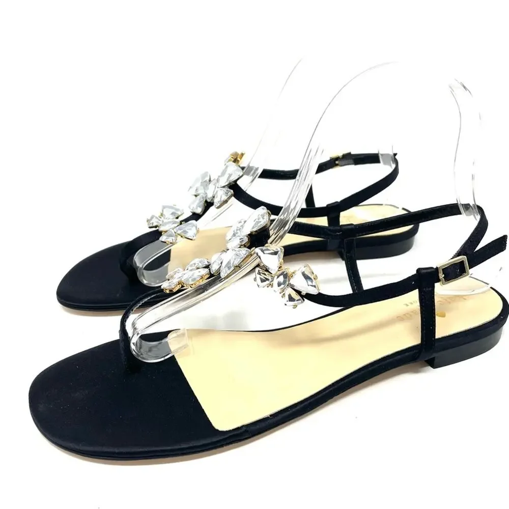 NEW Kate Spade Crystal & Silk Ankle Strap Dress Sandal in Black Women's 8.5 $260